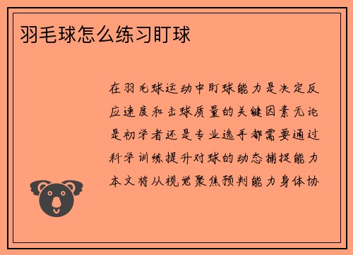 羽毛球怎么练习盯球